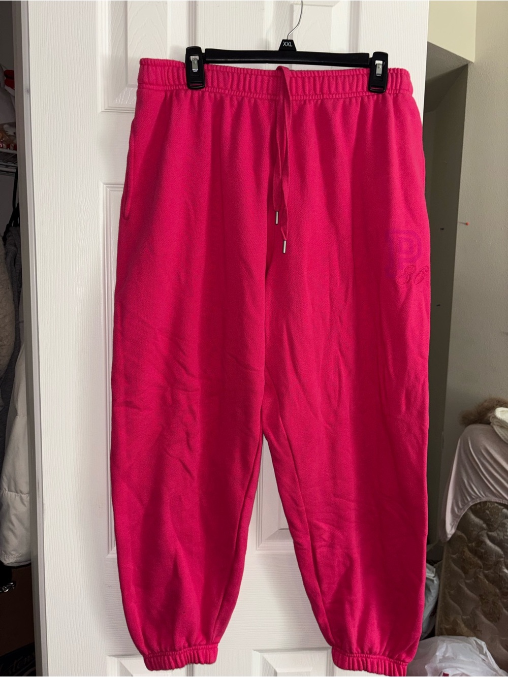 Victoria's Secret PINK Hot Pink Fleece Jogger Sweatpants Embroidered 86 Large